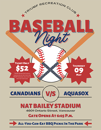 TRIUMF Canadians Baseball Night   Thursday, May 9, 2024